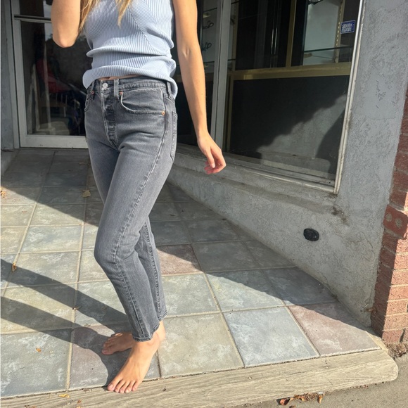 Levi's Premium 501 Washed Black Button Fly Distressed Skinny Jeans 26/28 - Picture 9 of 15